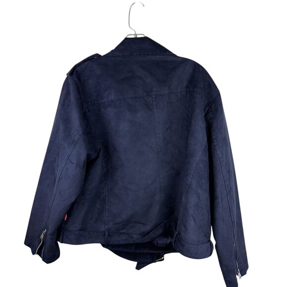 LEVI'S Women's Belted Dark Navy Faux Suede Moto Jacket Size 2X Cropped - Picture 2 of 6